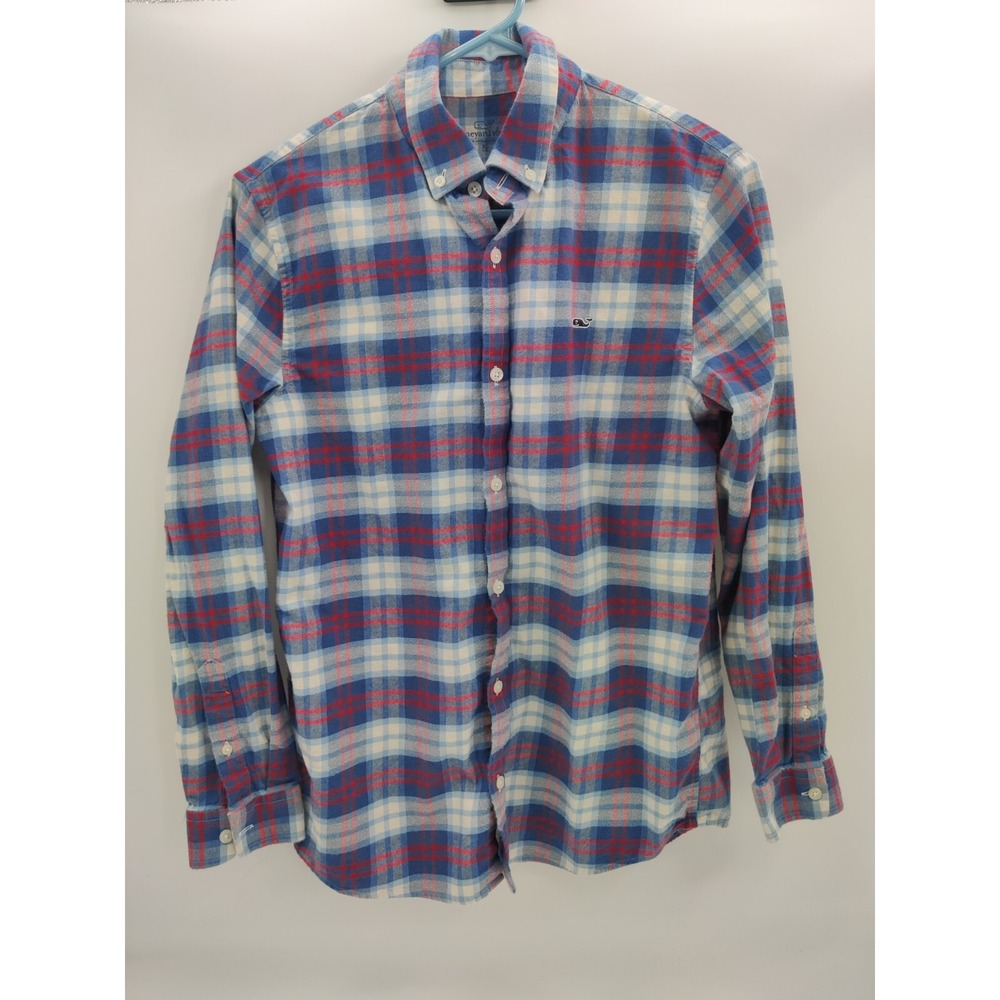Vineyard Vines Boys XL(18) Blue‎ Red Plaid Long Sleeve Button Down Shirt